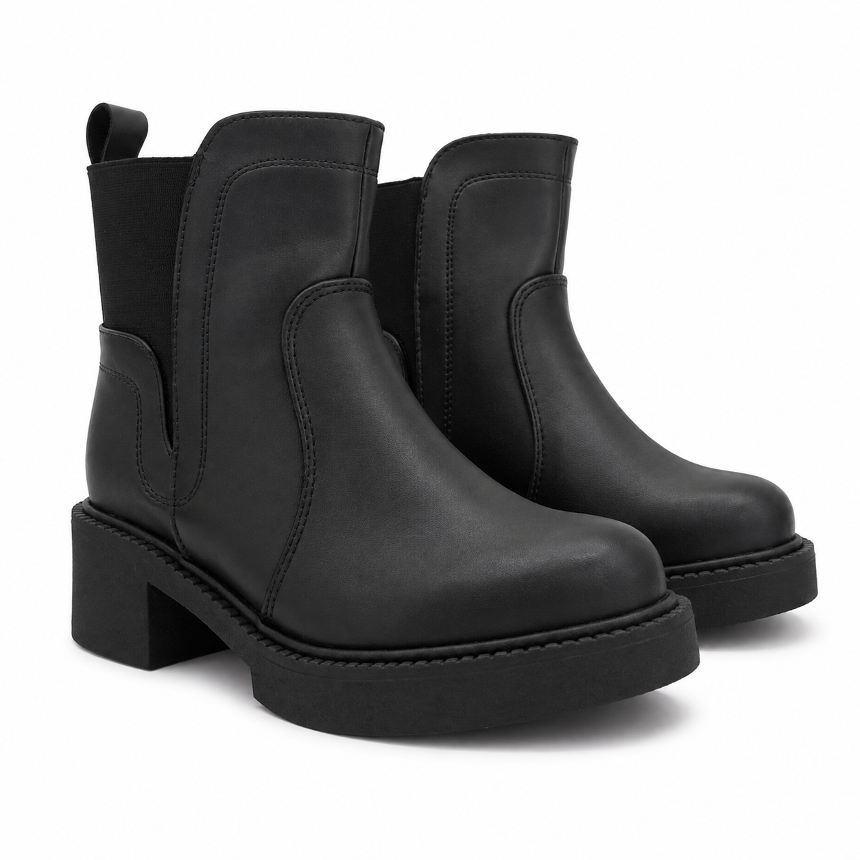 Botín Dama Negro Estilo Chelsea Tacón Grueso 17-580