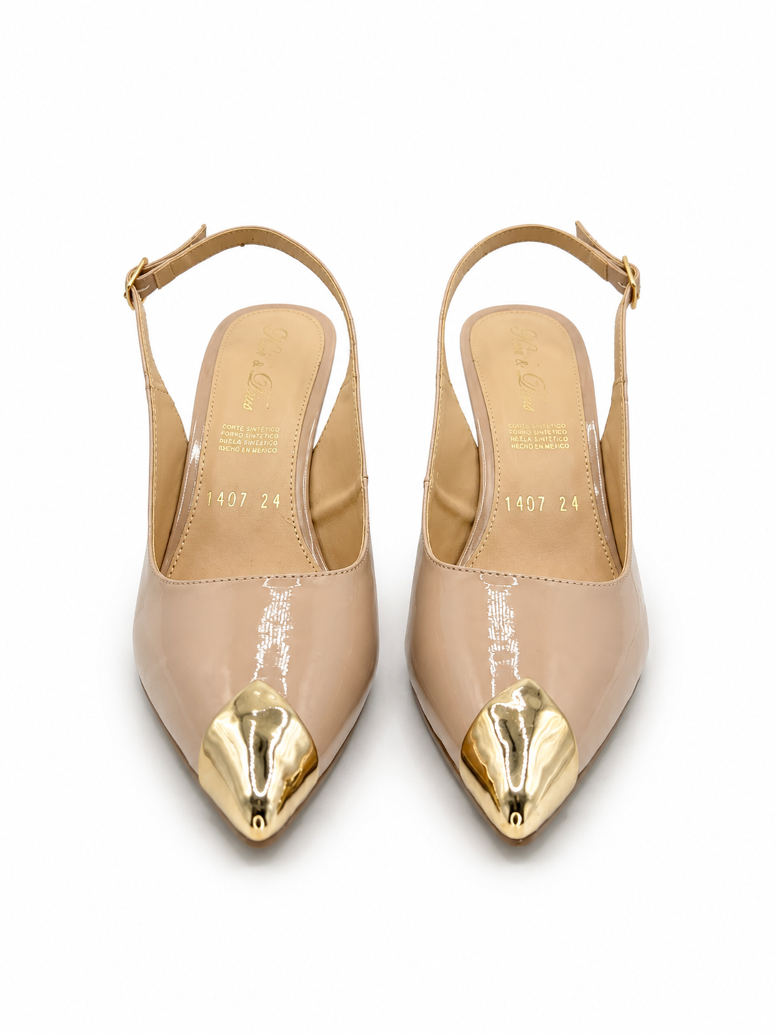 Zapatilla Mujer Charol Neutro Punta Plata Tacón Alto 41-1407