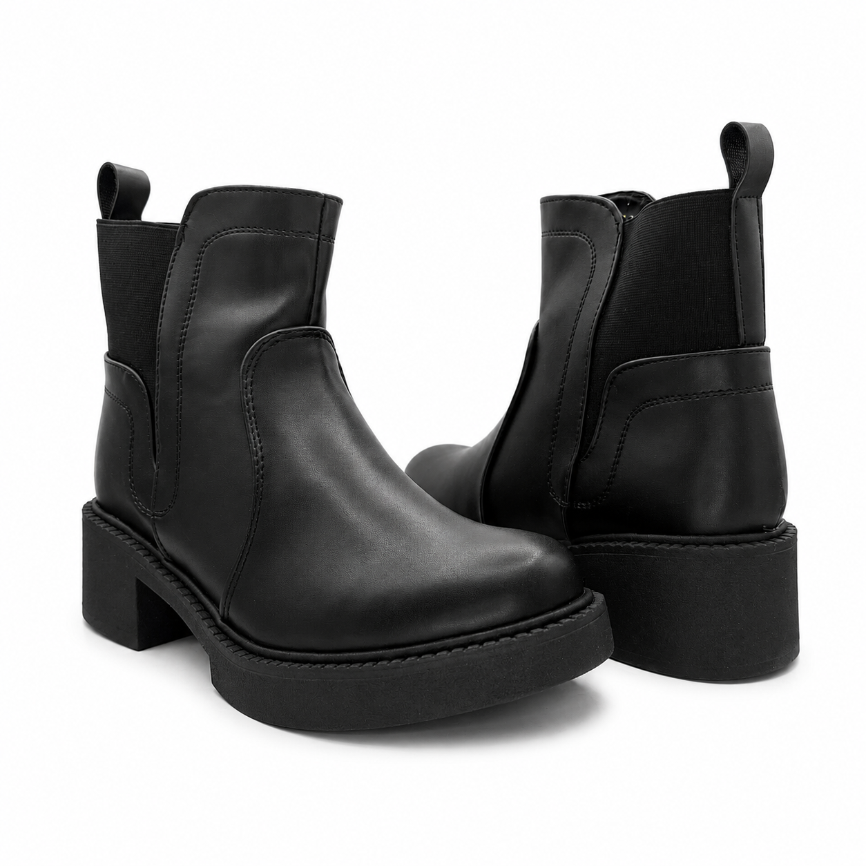 Botín Dama Negro Estilo Chelsea Tacón Grueso 17-580