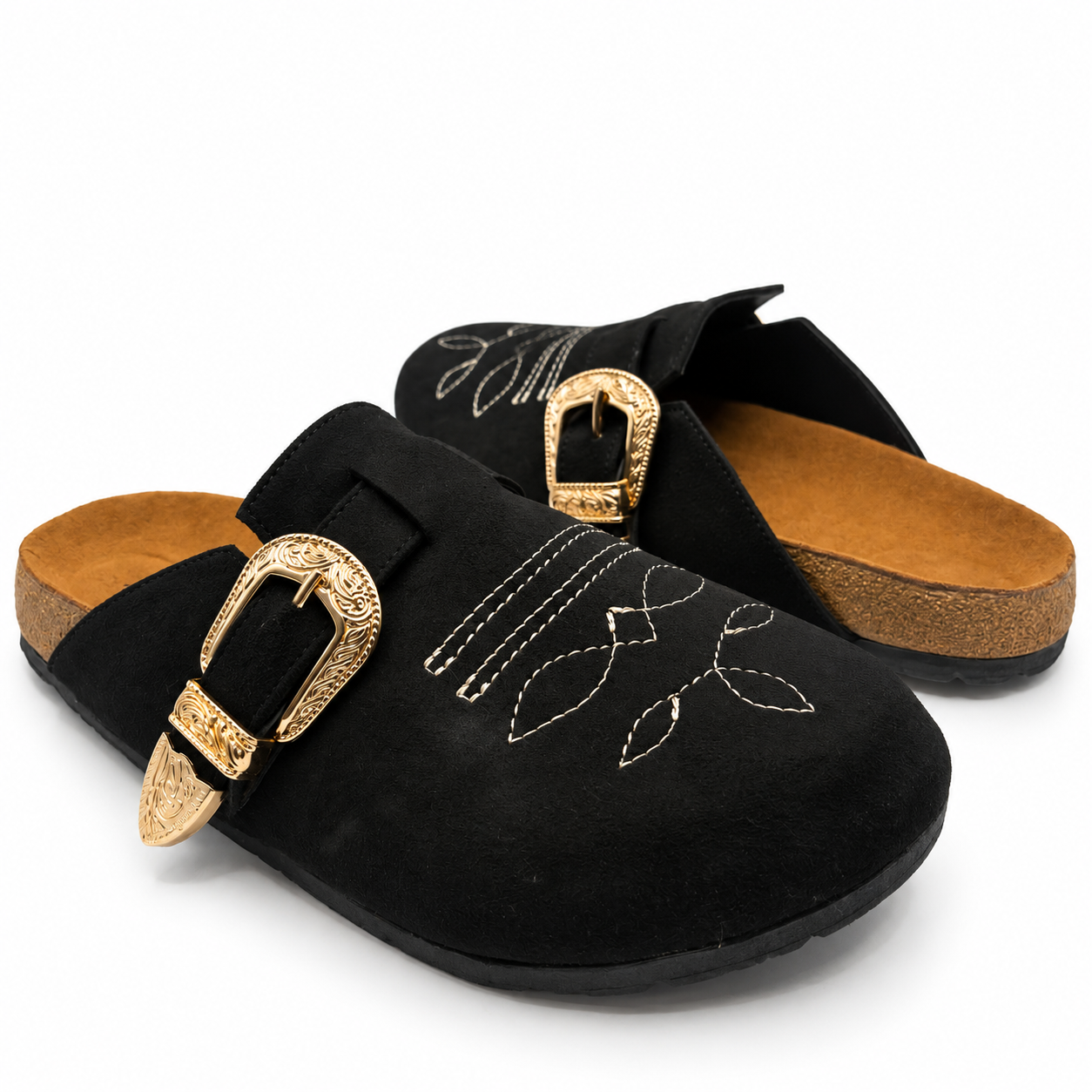 Clog Zueco Gamuza Mujer Negro Estilo Western 42-1531