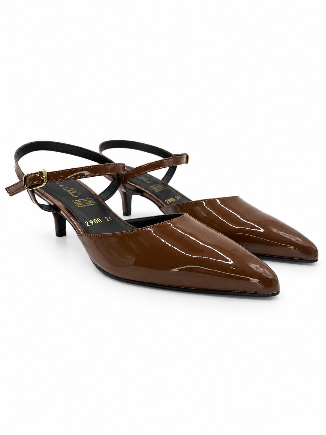 Zapatilla Mujer Café Charol Punta Fina Tacón Bajo 41-2900