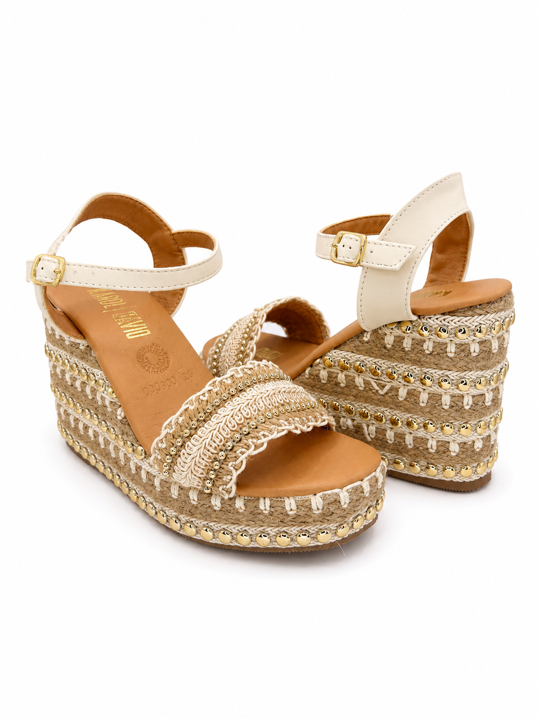 Alpargata Beige Mujer Plataforma Alta Con Estoperoles Yute 5-R300