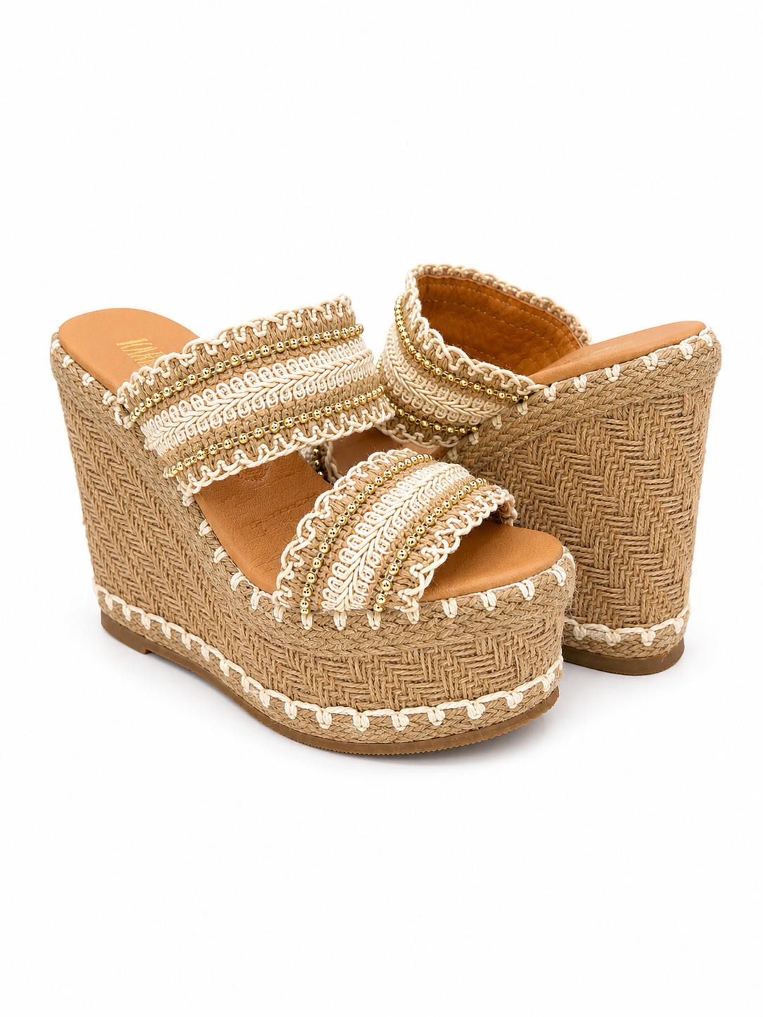 Alpargata Mujer Plataforma Alta Beige Yute Doble Tira 5-Y502
