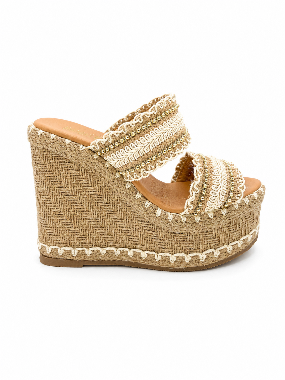 Alpargata Mujer Plataforma Alta Beige Yute Doble Tira 5-Y502