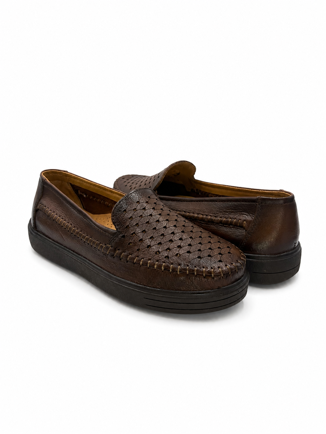 Mocasín Confort De Piel Perforados Miel 3-510