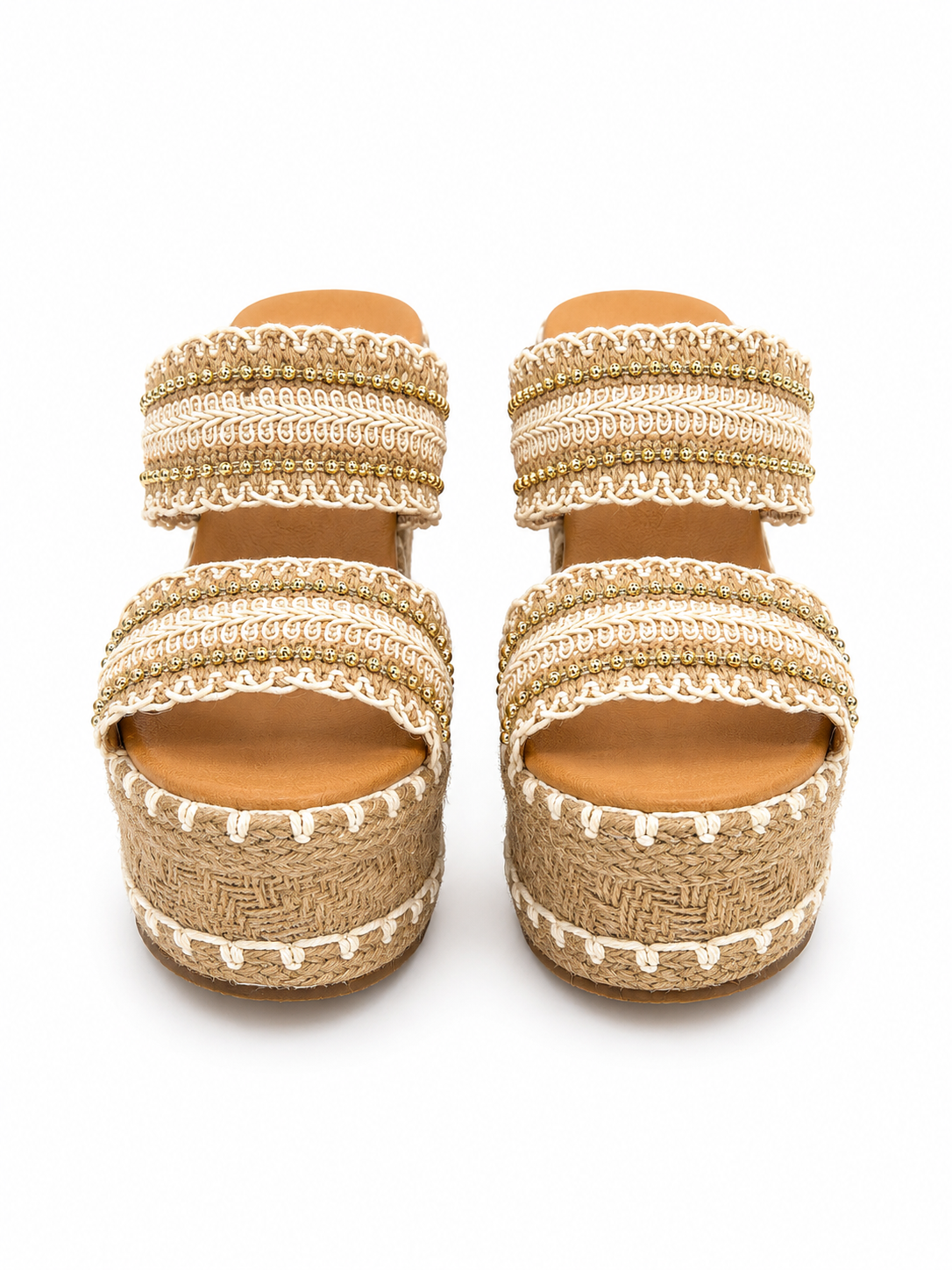 Alpargata Mujer Plataforma Alta Beige Yute Doble Tira 5-Y502