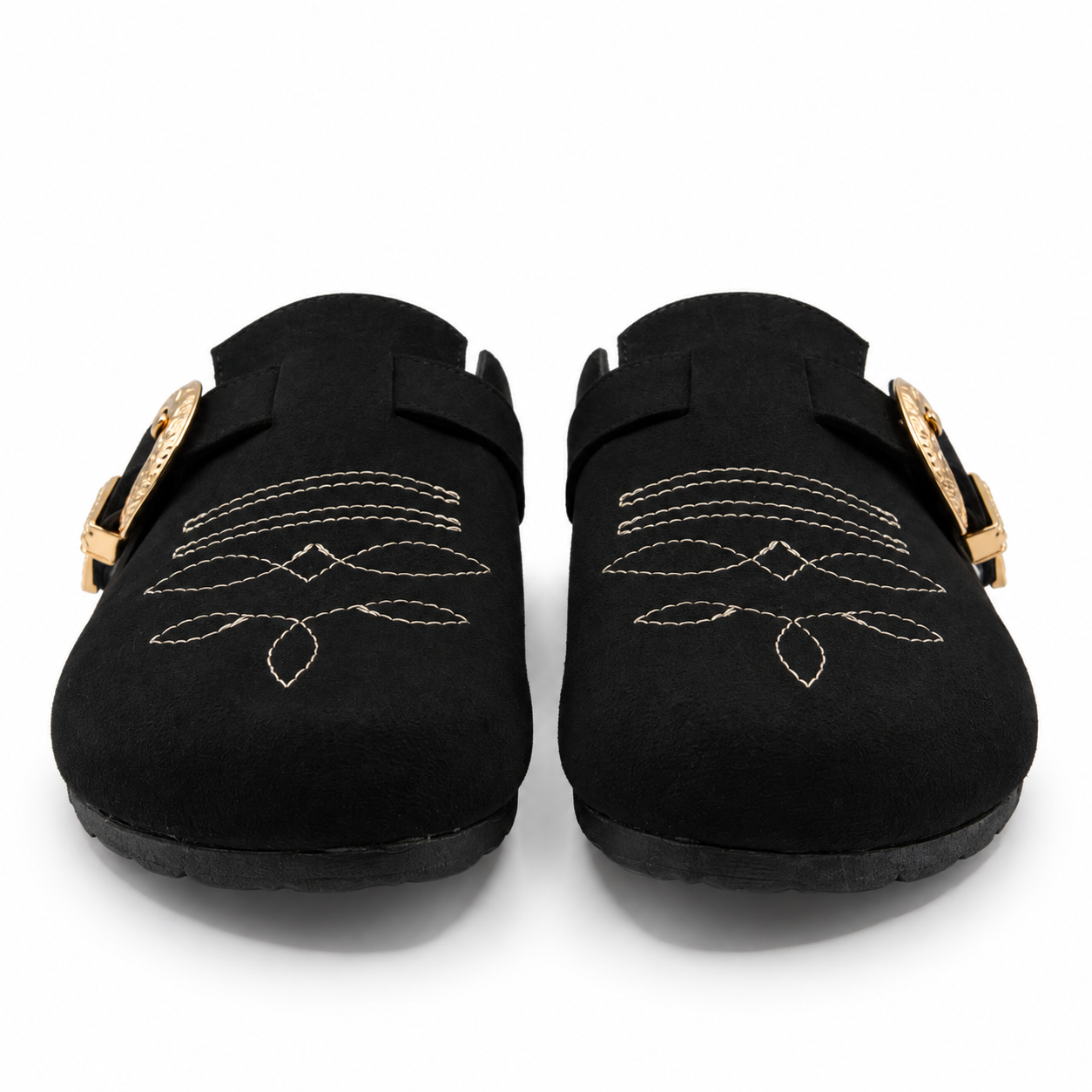 Clog Zueco Gamuza Mujer Negro Estilo Western 42-1531