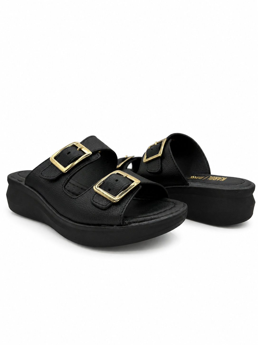 Sandalia Confort Negra Mujer Piel Dos Hebillas 3-434