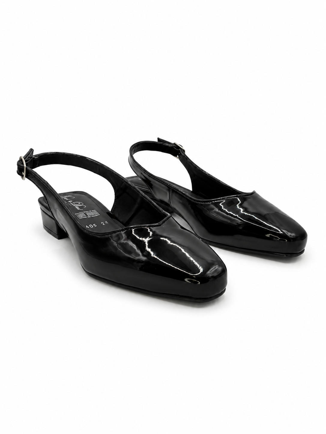 Zapatilla Charol Negro Punta Cuadrada Tacón Bajo 41-4405