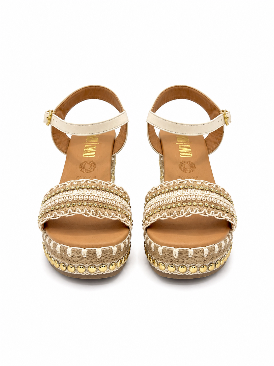 Alpargata Beige Mujer Plataforma Alta Con Estoperoles Yute 5-R300