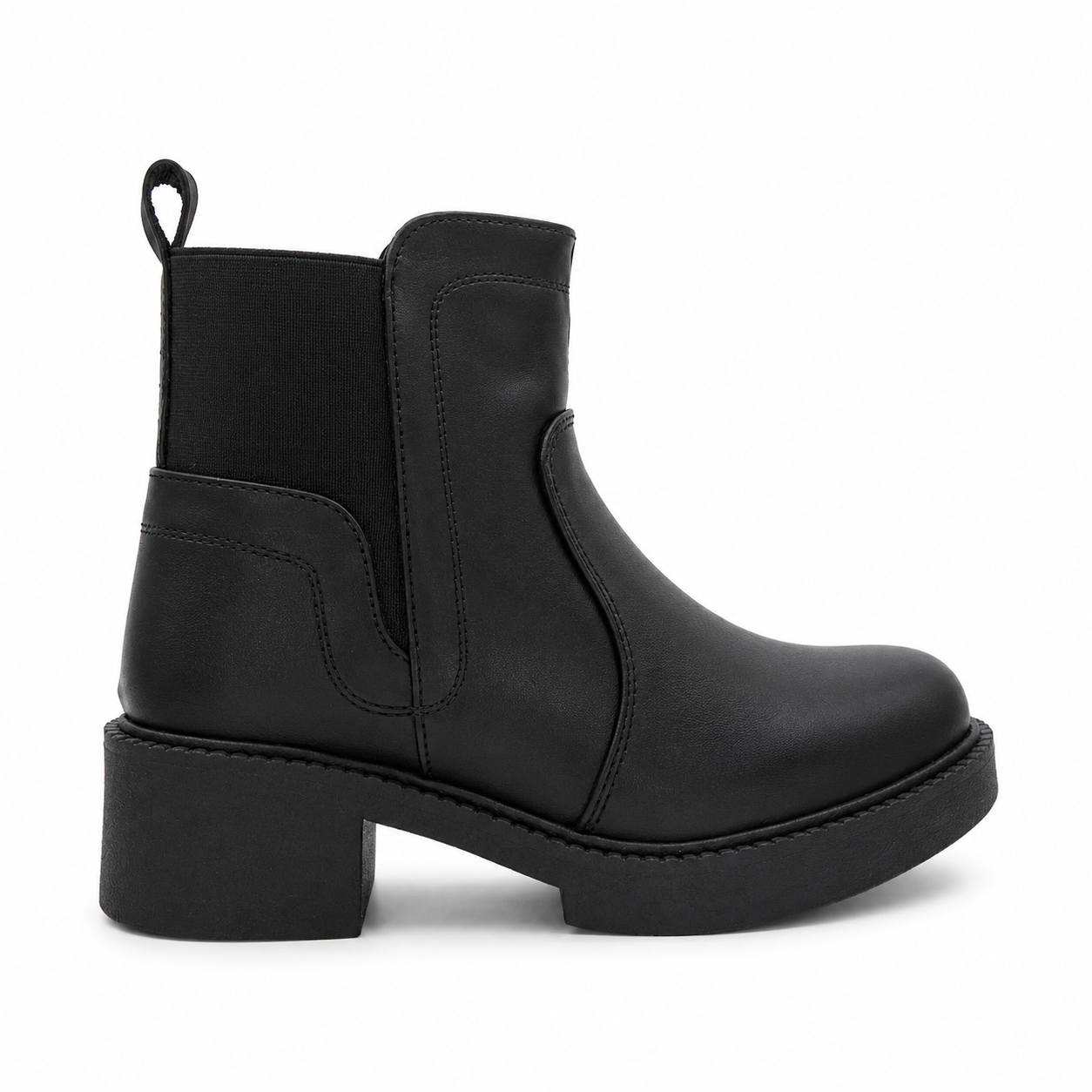 Botín Dama Negro Estilo Chelsea Tacón Grueso 17-580