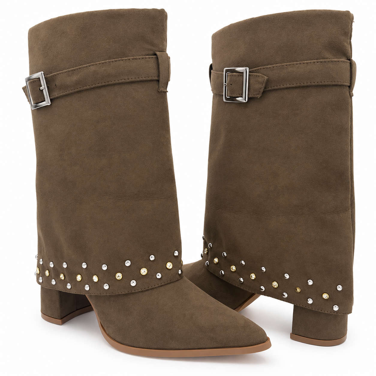 Bota Nutria Fold Over Dama Punta Fina Con Estoperlos 7-13204