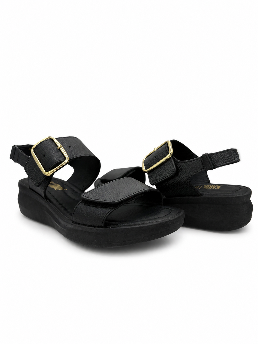 Sandalia Confort Negra Mujer Piel Hebilla 3-432