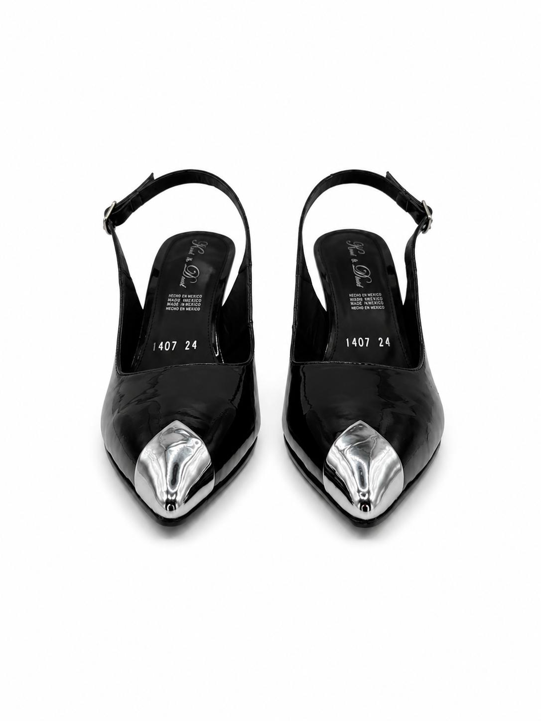 Zapatilla Mujer Charol Negro Punta Plata Tacón Alto 41-1407