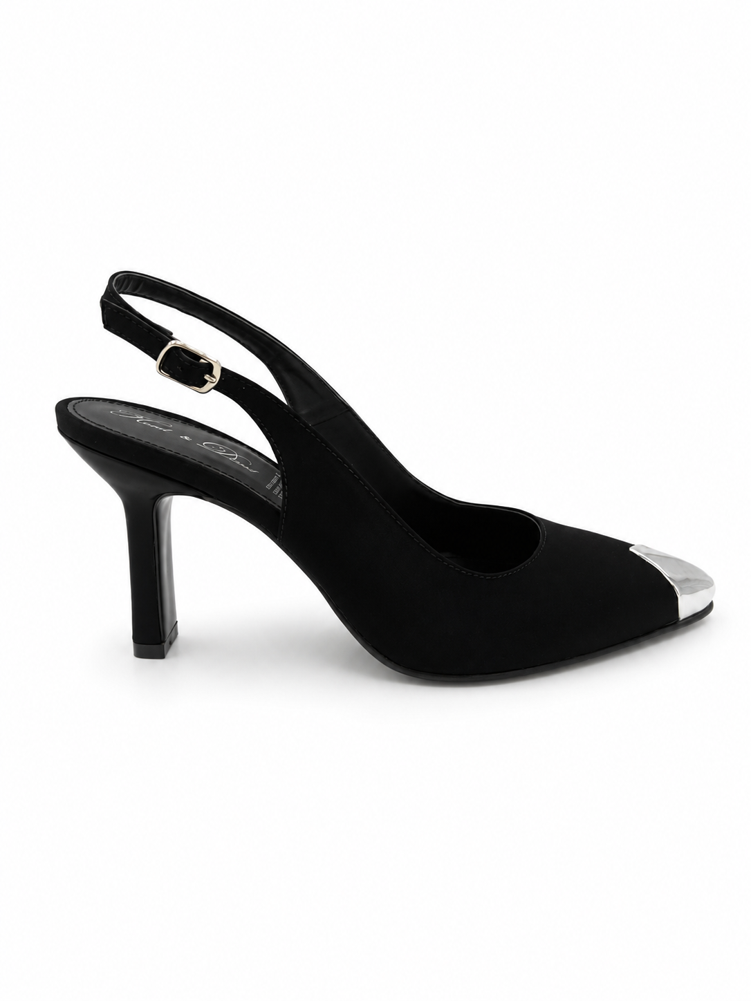 Zapatilla Mujer Buck Negro Punta Plata Tacón Alto 41-1407