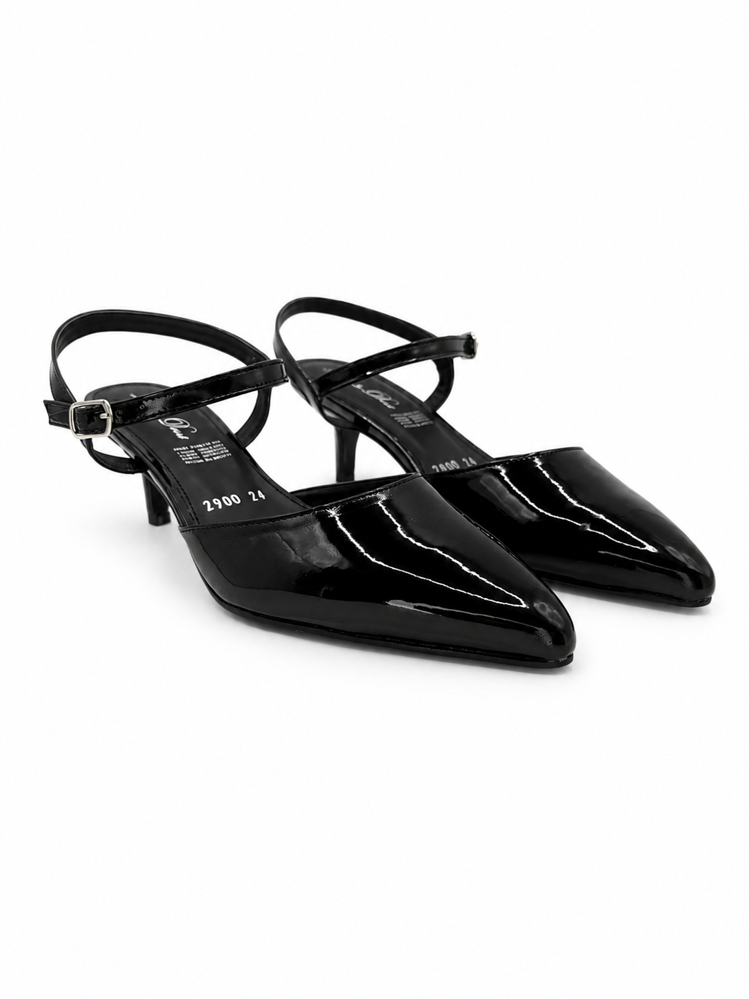 Zapatilla Mujer Negro Charol Punta Fina Tacón Bajo 41-2900