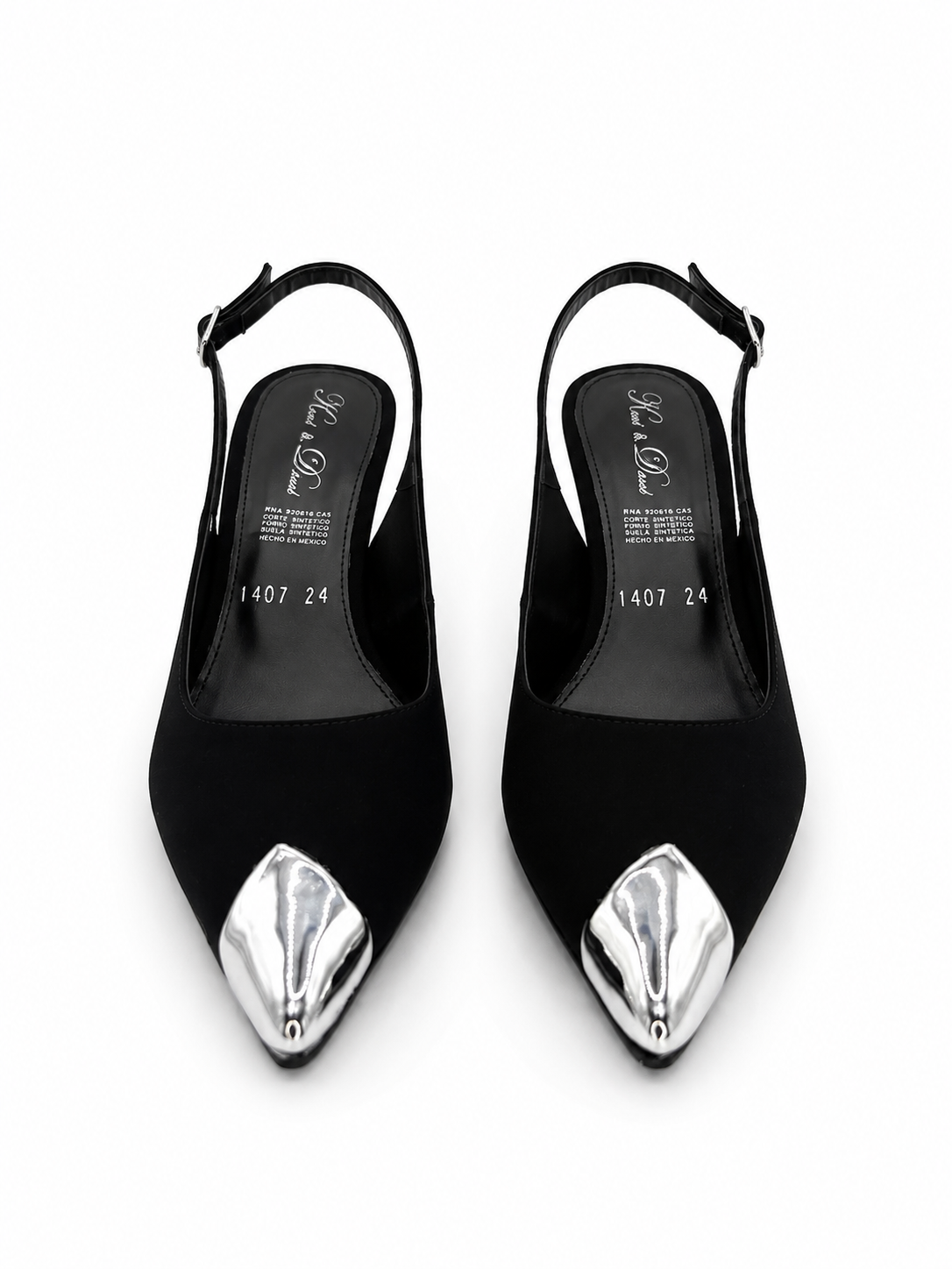 Zapatilla Mujer Buck Negro Punta Plata Tacón Alto 41-1407