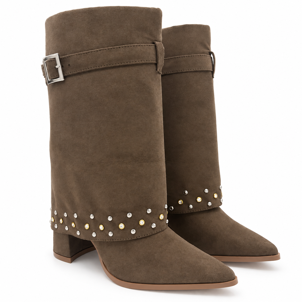 Bota Nutria Fold Over Dama Punta Fina Con Estoperlos 7-13204