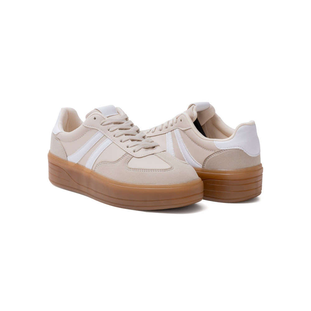 Tenis Dama Latte Con Blanco Plataforma Street Style 1-66111