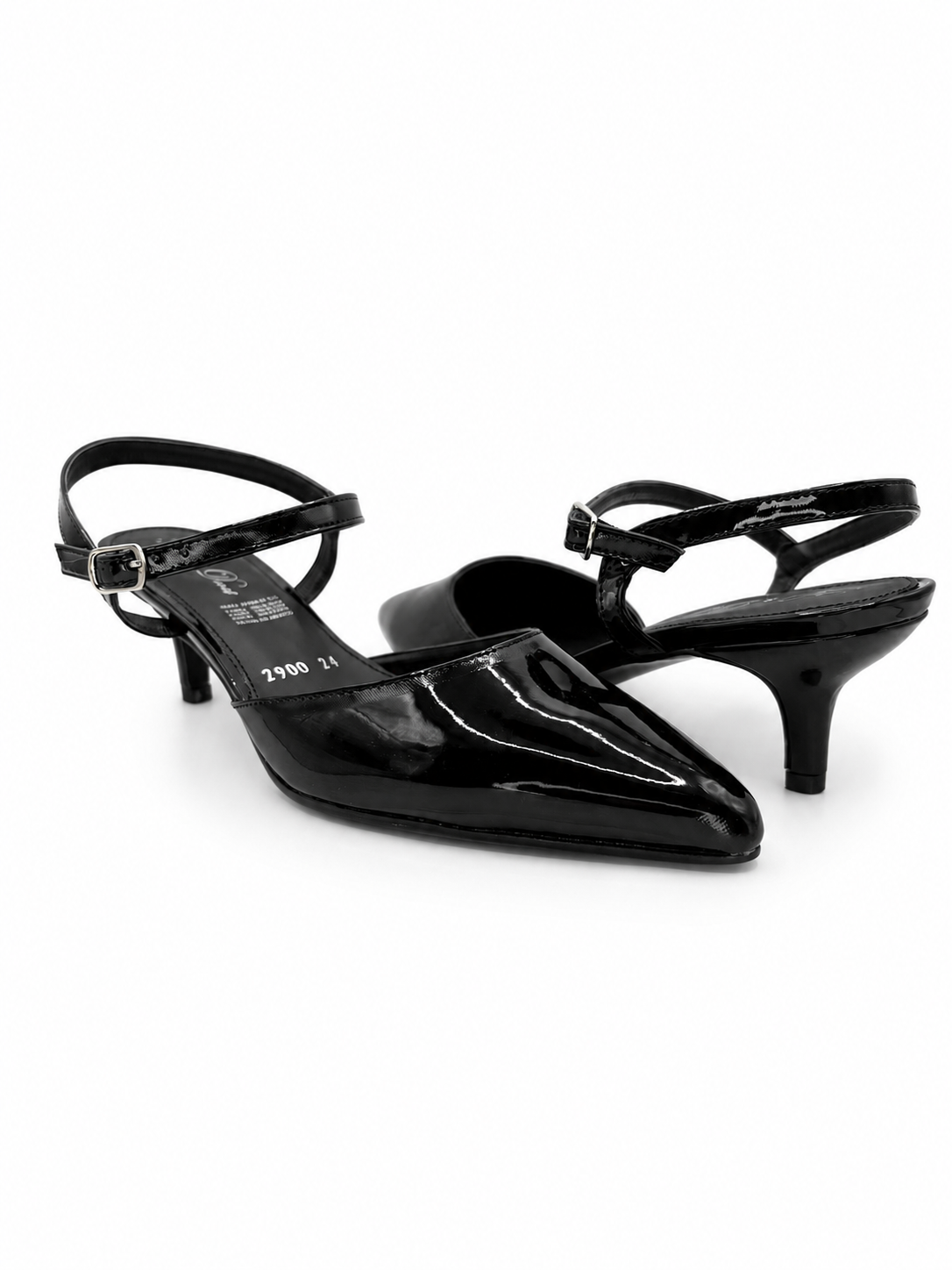 Zapatilla Mujer Negro Charol Punta Fina Tacón Bajo 41-2900