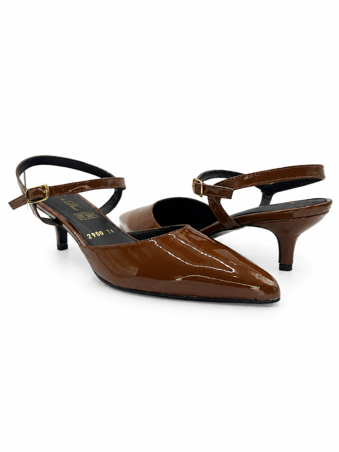 Zapatilla Mujer Café Charol Punta Fina Tacón Bajo 41-2900