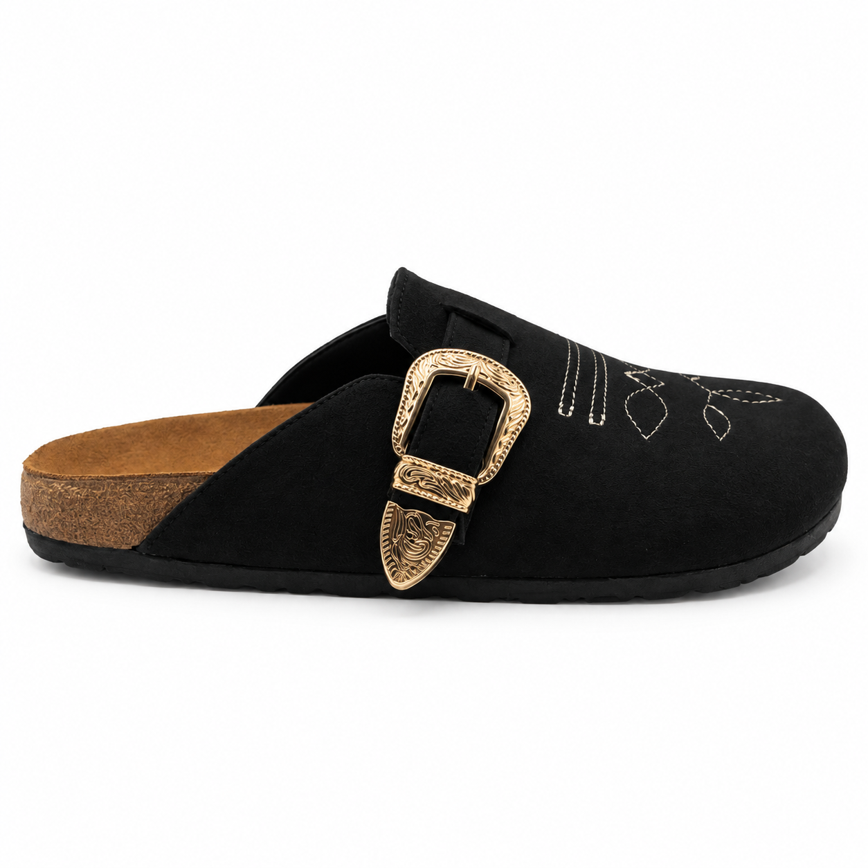 Clog Zueco Gamuza Mujer Negro Estilo Western 42-1531