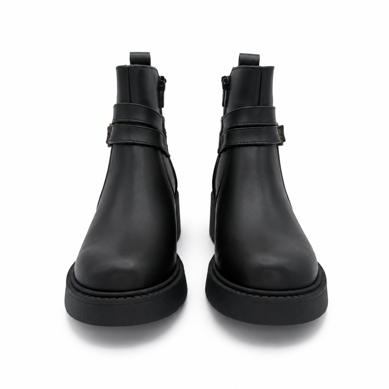 Botín Dama Negro Con Hebilla Tacón Grueso 17-560