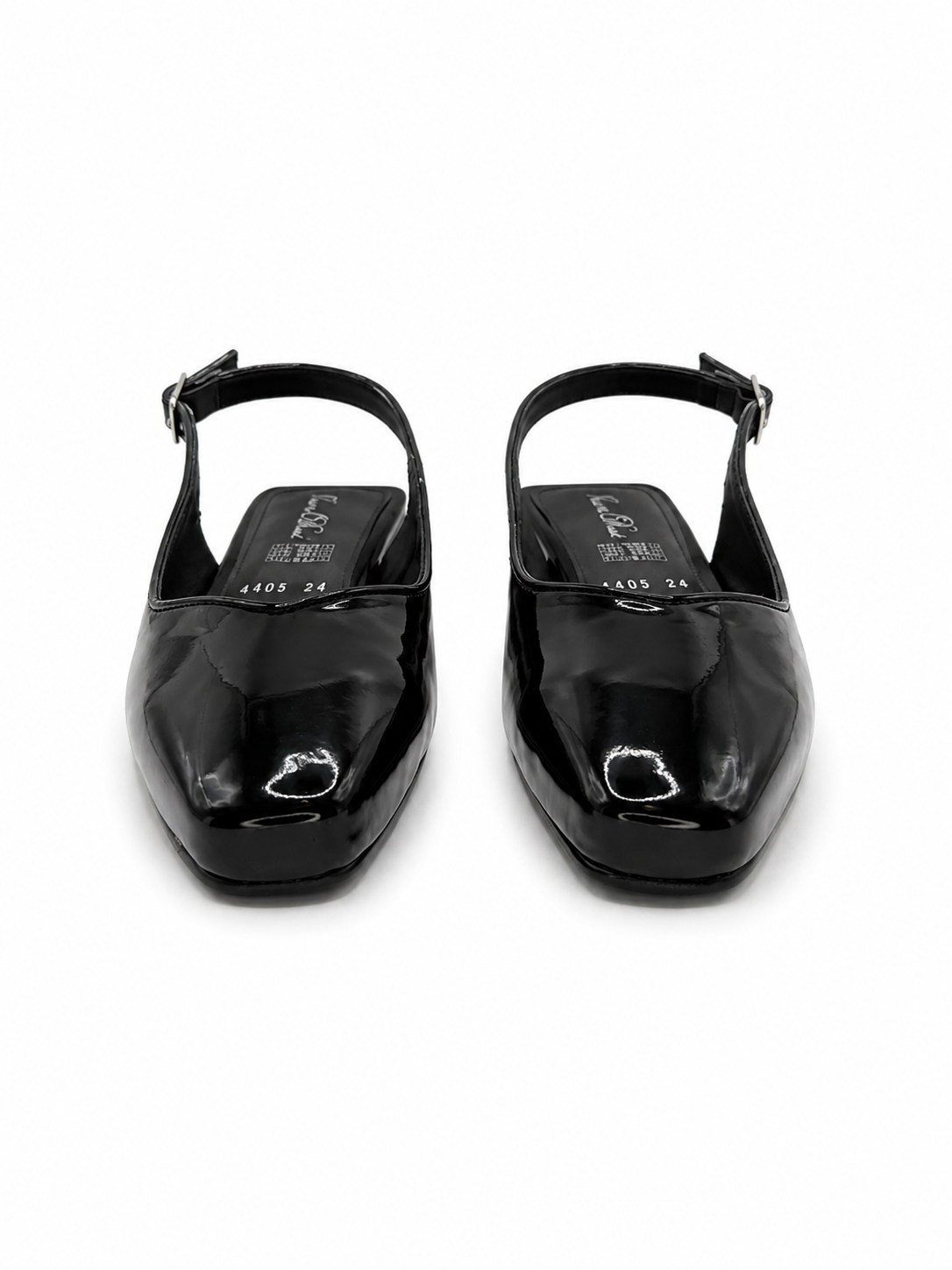 Zapatilla Charol Negro Punta Cuadrada Tacón Bajo 41-4405