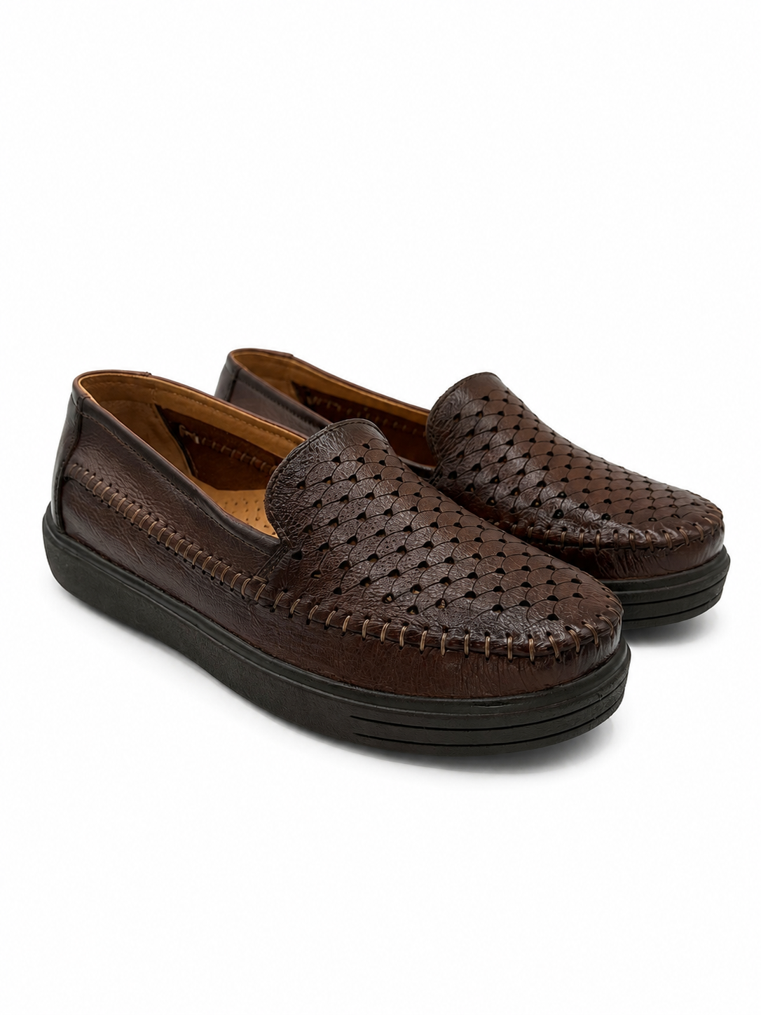 Mocasín Confort De Piel Perforados Miel 3-510