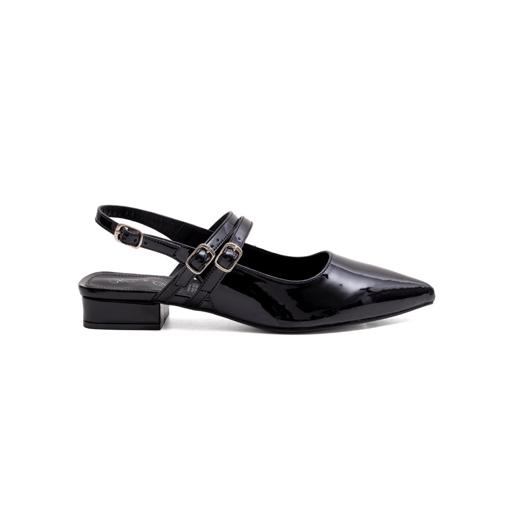 Zapatilla Mujer Negro Charol Slingback Tacón Bajo 41-1915