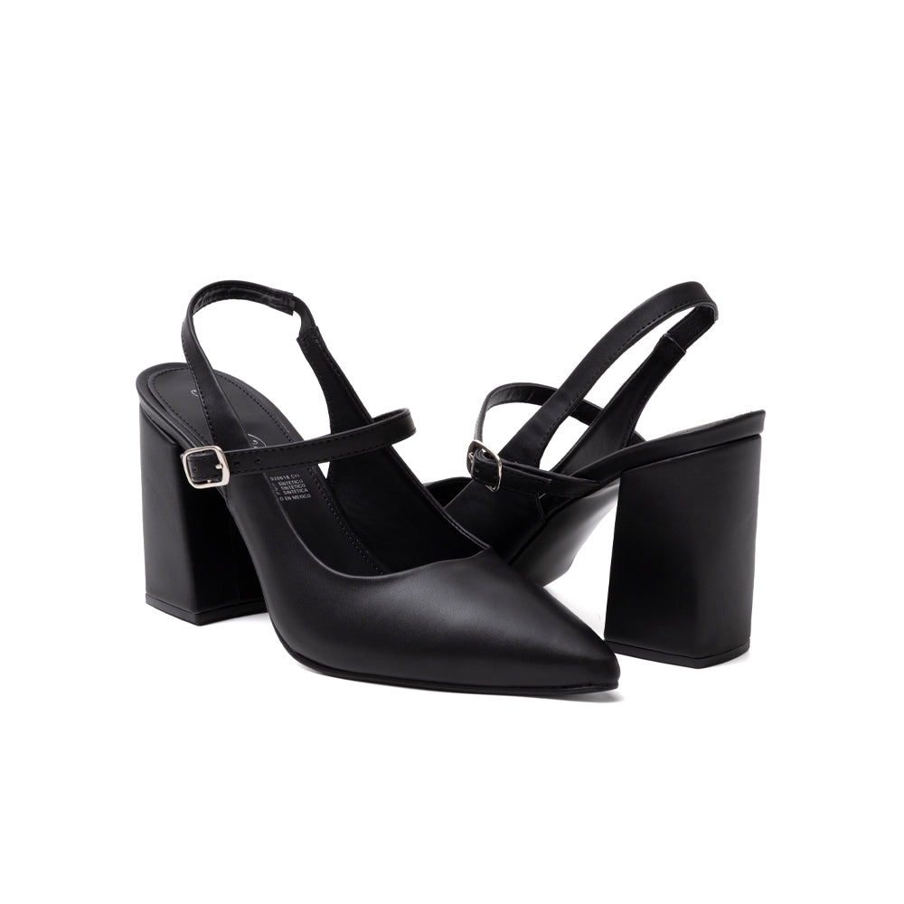 Zapatilla Mujer Negra Tacón Ancho Punta Fina 41-1800