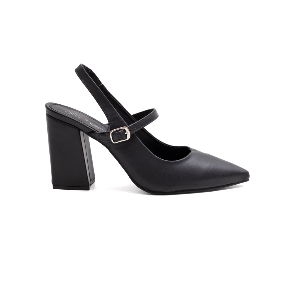 Zapatilla Mujer Negra Tacón Ancho Punta Fina 41-1800