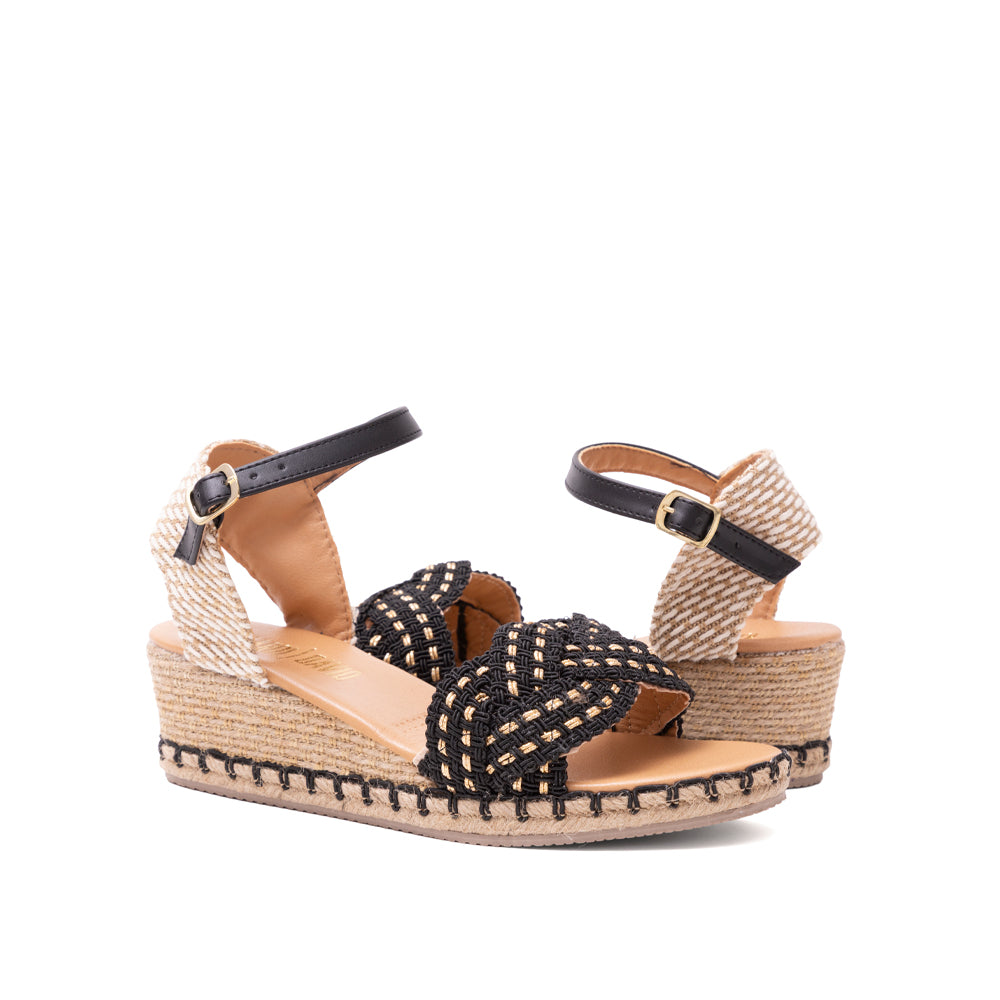Alpargata Negra Con Trenza Plataforma Yute 5-233
